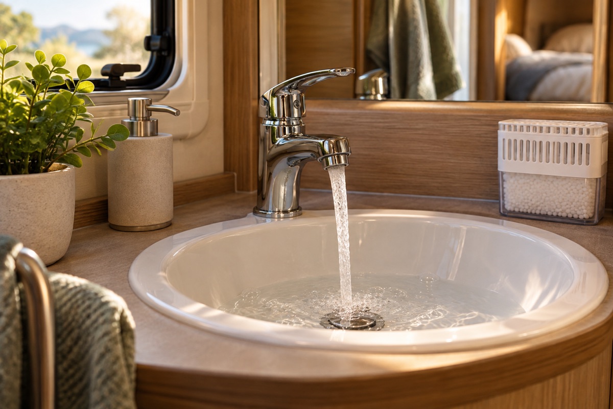 Wasserhahn im Wohnmobil-Waschbecken